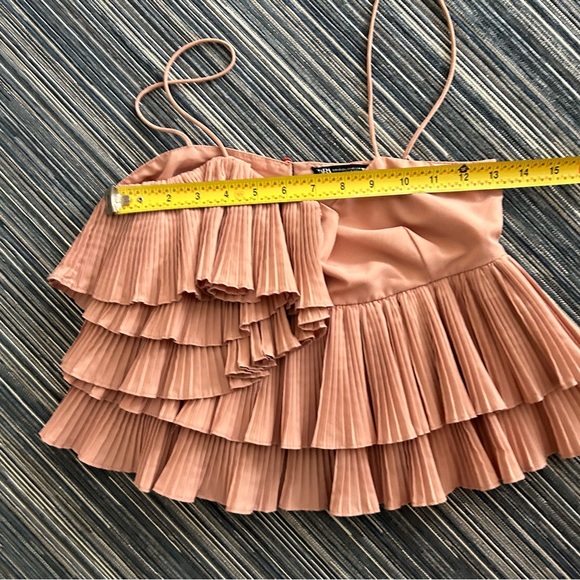 Zara XS Asymmetric Layered Pleated Ruffle Sleeveless Blouse Dusty Pink - Picture 6 of 10